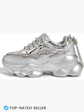 Chunky Platform Sneakers Sparkly Rhinestone Rope Lace Up Retro 90s Rave Walking